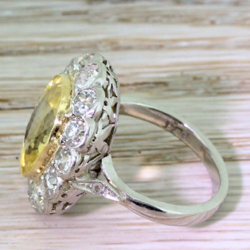 fig 2. Retro 7.71 Carat Natural Ceylon Yellow Sapphire & Old Cut Diamond Ring, circa 1945

