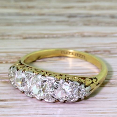 Edwardian 2.50 Carat Old Cut Diamond Five Stone Ring, Circa 1905
