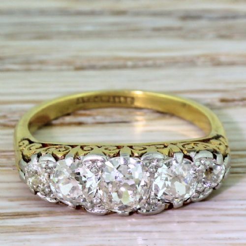 fig 1. Edwardian 2.50 Carat Old Cut Diamond Five Stone Ring, circa 1905