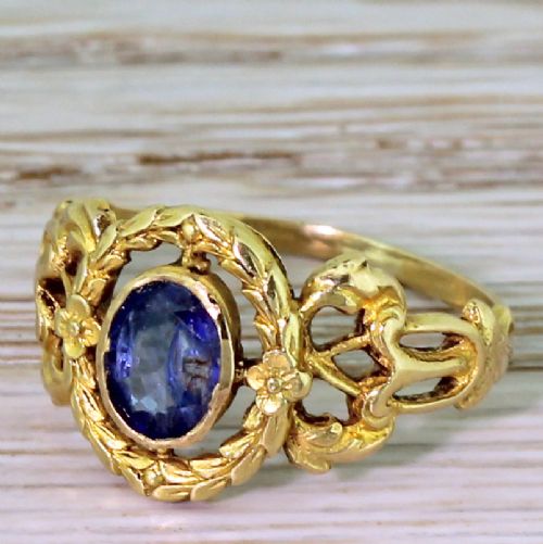 Art Nouveau 0.50 Carat Oval Cut Sapphire Solitaire Ring, Circa 1910
