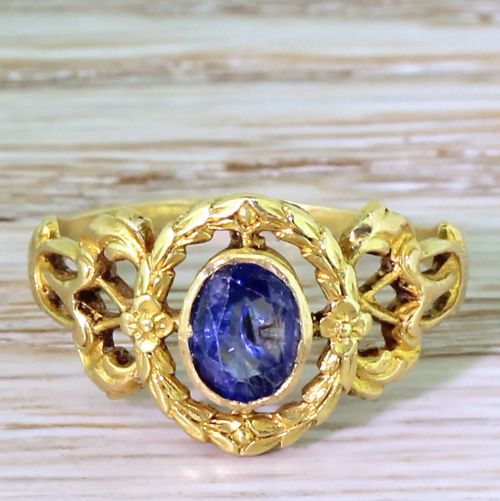 fig 1. Art Nouveau 0.50 Carat Oval Cut Sapphire Solitaire Ring, circa 1910
