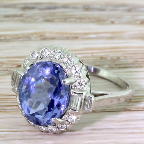 F & F Felger 6.35 Carat Natural Sapphire & Diamond Cluster Ring, American, Circa 1940
