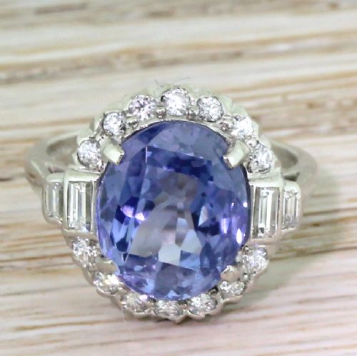 fig 1. F & F FELGER 6.35 Carat Natural Sapphire & Diamond Cluster Ring, American, circa 1940
