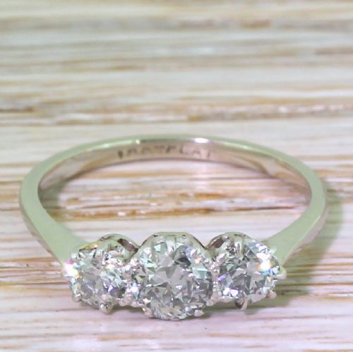 fig 1. Art Deco 1.00 Carat Old Cut Diamond Trilogy Ring, circa 1940