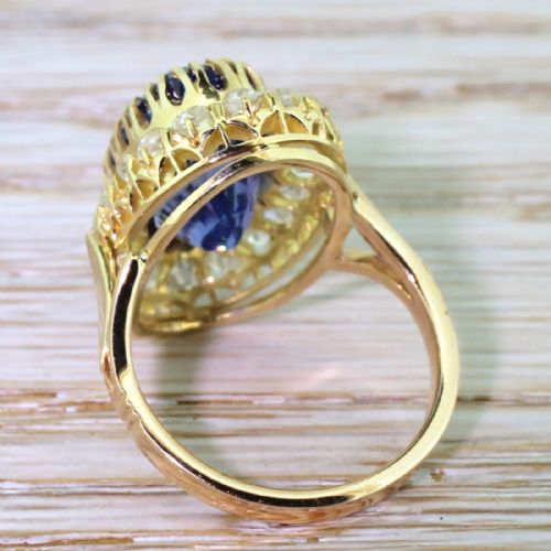 fig 3. Edwardian 10.44 Carat Natural Ceylon Sapphire & Old Cut Diamond Cluster Ring, circa 1905
