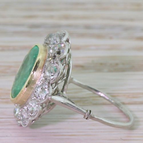 fig 2. Edwardian 3.26 Carat Colombian Emerald & Old Cut Diamond Cluster Ring, circa 1910
