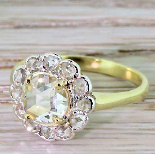 Victorian 1.46 Carat Rose Cut Diamond Cluster Ring, Circa 1860
