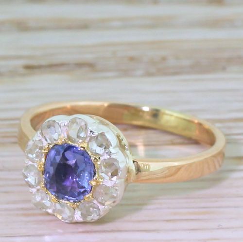 Victorian Sapphire & Rose Cut Diamond Target Cluster Ring, Circa 1900
