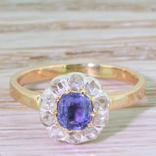 fig 1. Victorian Sapphire & Rose Cut Diamond Target Cluster Ring, circa 1900