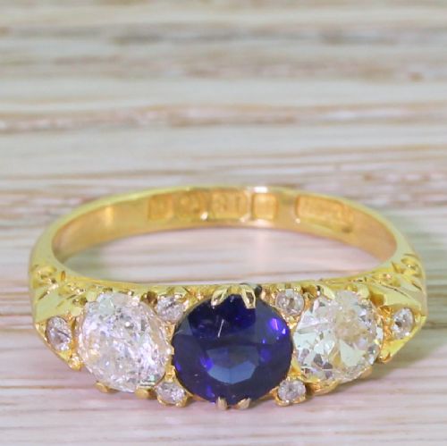 fig 1. Edwardian Sapphire & Old Cut Diamond Three Stone Ring, dated 1903