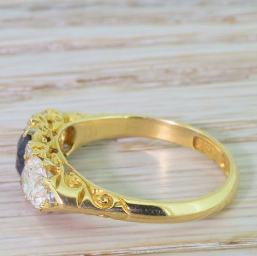 fig 2. Edwardian Sapphire & Old Cut Diamond Three Stone Ring, dated 1903
