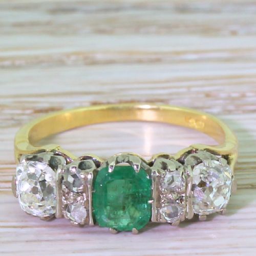 fig 1. Art Deco Emerald & Old Cut Diamond Three Stone Ring, circa 1935