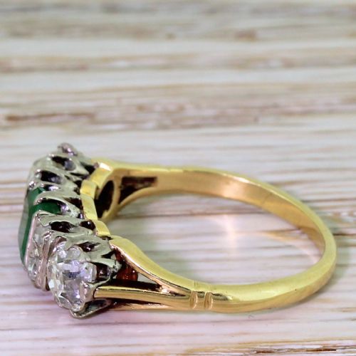 fig 2. Art Deco Emerald & Old Cut Diamond Three Stone Ring, circa 1935