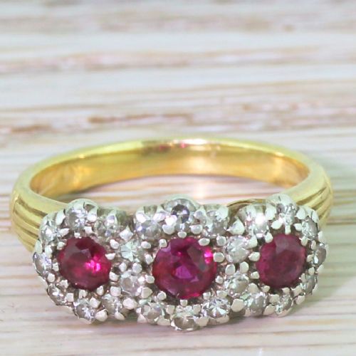 fig 1. Art Deco Ruby & Diamond Triple Daisy Cluster Ring, circa 1940