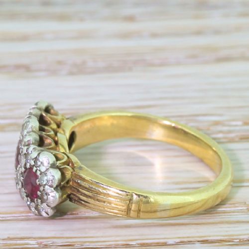 fig 2. Art Deco Ruby & Diamond Triple Daisy Cluster Ring, circa 1940