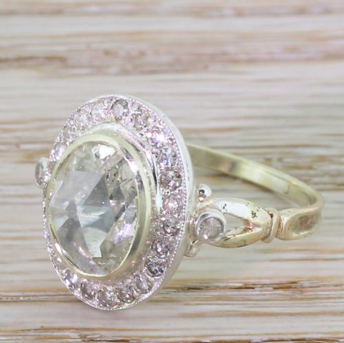 Victorian 2.19 Carat Rose Cut Diamond Cluster Ring, Circa 1890
