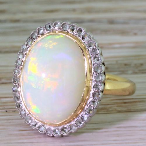 Art Deco 7.00 Carat Opal & Rose Cut Diamond Cluster Ring, Circa 1915
