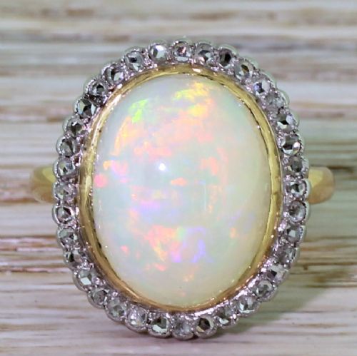 fig 1. Art Deco 7.00 Carat Opal & Rose Cut Diamond Cluster Ring, circa 1915