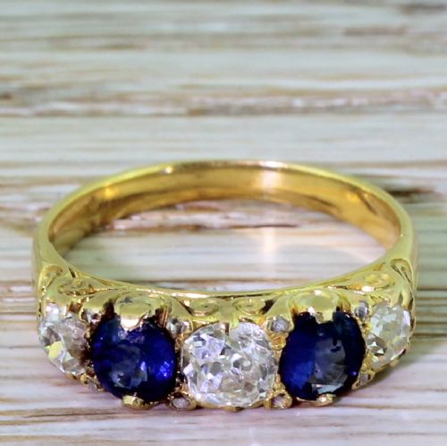 fig 1. Victorian Old Cut Diamond & Sapphire Five Stone Ring, circa 1900