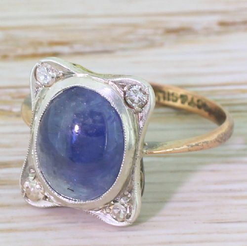 Edwardian Cabochon Sapphire & Eight-cut Diamond Ring, Circa 1905
