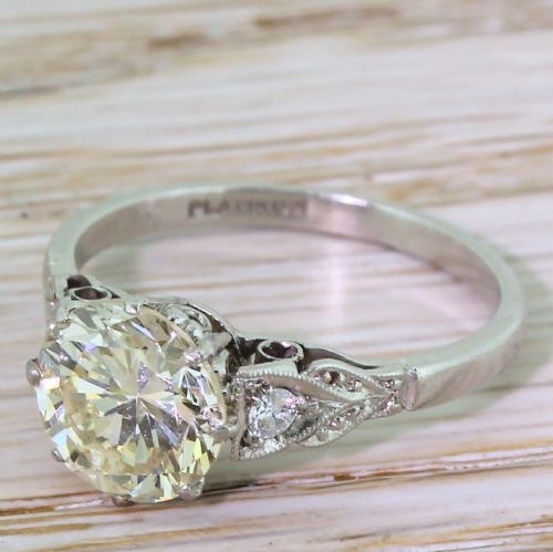Retro 2.47 Carat Transitional Cut Diamond Engagement Ring, Circa 1945
