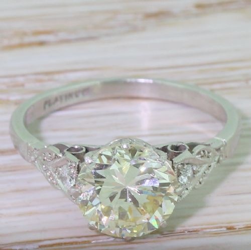 fig 1. Retro 2.47 Carat Transitional Cut Diamond Engagement Ring, circa 1945