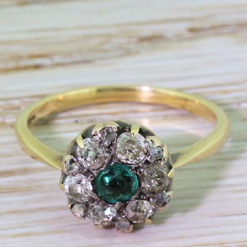 fig 1. Edwardian Emerald & Old Cut Diamond Target Cluster Ring, circa 1905