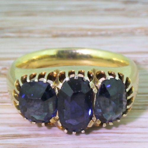 fig 1. Victorian 3.50 Carat Natural Sapphire Three Stone Ring, circa 1880