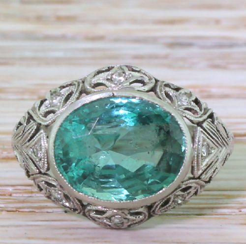 fig 1. Art Deco 4.40 Carat Minor Oil Emerald Ring, dated 1930