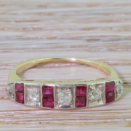 fig 1. Art Deco Old Cut Diamond & Ruby Half Hoop Ring, circa 1925