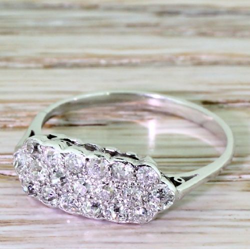Art Deco 0.72 Carat Old Cut Diamond Lateral Cluster Ring, Circa 1940
