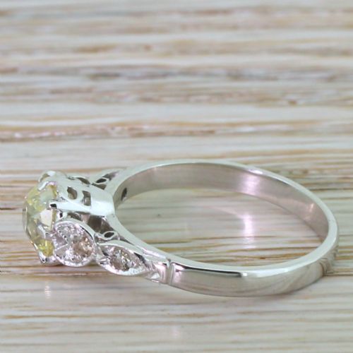 fig 2. Mid Century 1.01 Carat Light Fancy Yellow Old Cut Diamond Engagement Ring, circa 1950