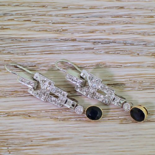 fig 1. Art Deco Diamond & Sapphire Drop Earrings, circa 1920