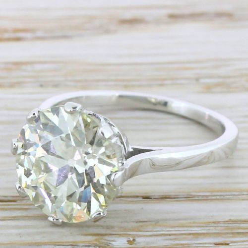 Art Deco 4.12 Carat Old European Cut Diamond Engagement Ring, French, Circa 1935
