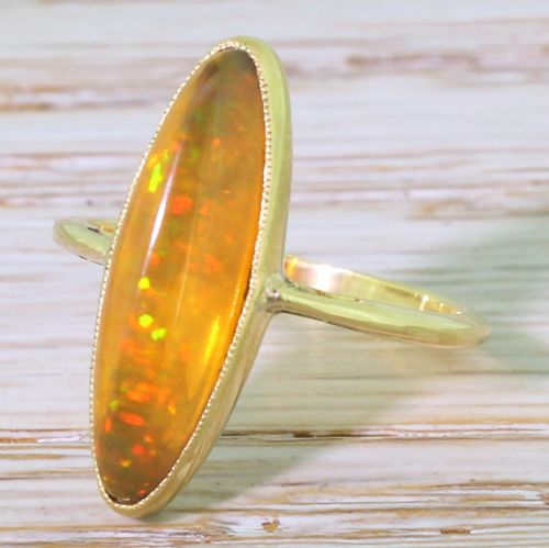 Victorian Marquise Fire Opal Ring, Circa 1900
