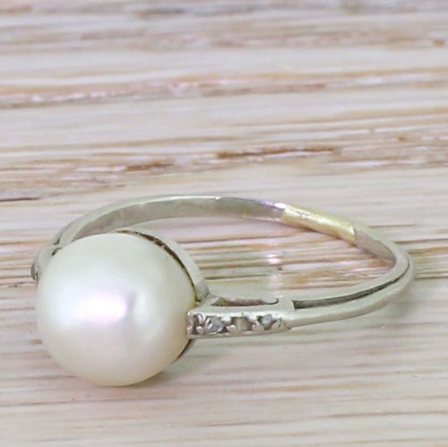 Art Deco Natural Saltwater Pearl Solitaire Ring, Circa 1935
