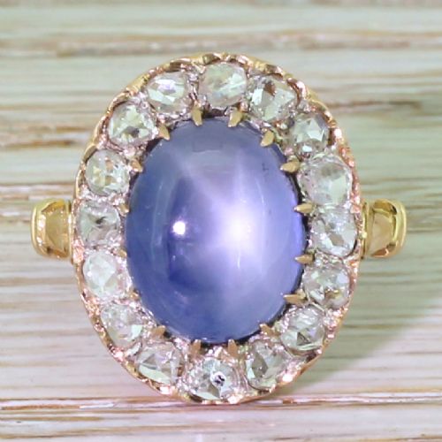 fig 1. Art Deco 10.45 Carat Star Sapphire & Rose Cut Diamond Ring, French, circa 1915