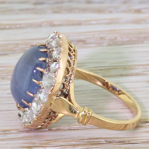 fig 2. Art Deco 10.45 Carat Star Sapphire & Rose Cut Diamond Ring, French, circa 1915
