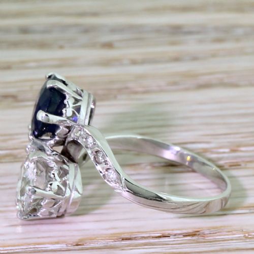 fig 2. Art Deco 1.90 Carat Natural Sapphire & 1.59 Carat Old Cut Diamond Crossover Ring, circa 1925