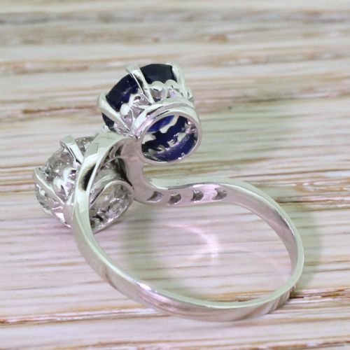 fig 3. Art Deco 1.90 Carat Natural Sapphire & 1.59 Carat Old Cut Diamond Crossover Ring, circa 1925