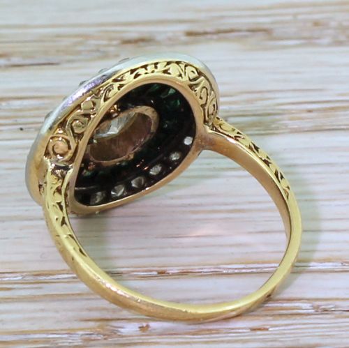 fig 3. Art Deco 0.70 Carat Old Cut Diamond & Emerald Target Cluster Ring, French, circa 1920