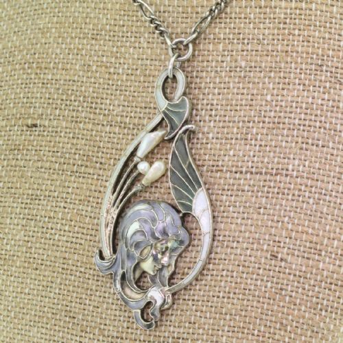Art Nouveau Plique-à-jour & Natural Pearl Pendant, French, Circa 1910
