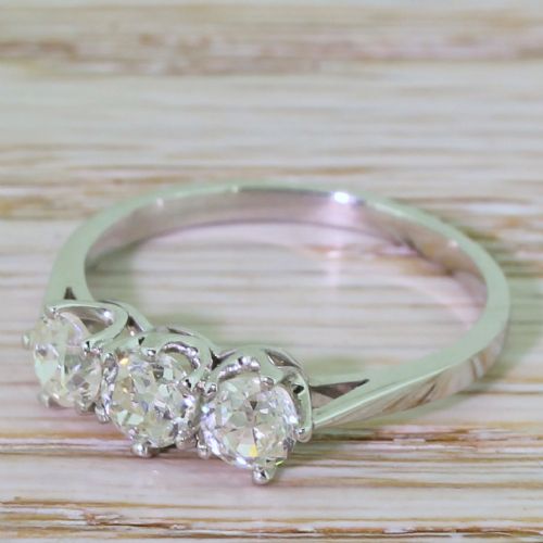 Art Deco 1.30 Carat Old Cut Diamond Trilogy Ring, Circa 1940
