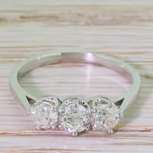 fig 1. Art Deco 1.30 Carat Old Cut Diamond Trilogy Ring, circa 1940