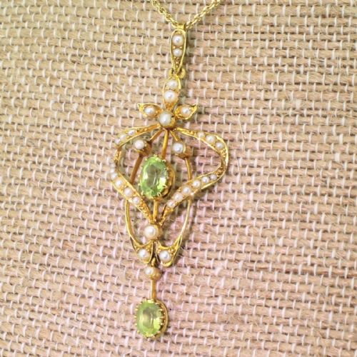 fig 1. Art Nouveau Peridot & Seed Pearl Pendant, circa 1900