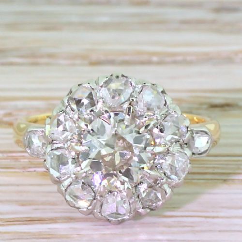 fig 1. Art Deco 1.35 Carat Old Cut & Rose Cut Diamond Cluster Ring, circa 1920