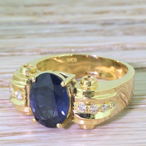 Retro 2.84 Carat Oval Cut Sapphire Solitaire Ring, Circa 1945
