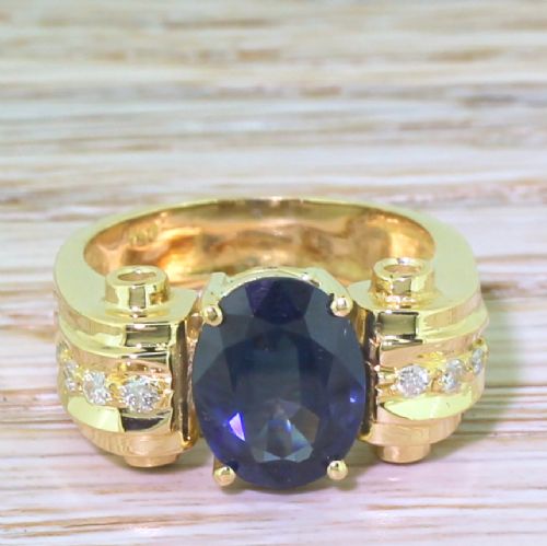 fig 1. Retro 2.84 Carat Oval Cut Sapphire Solitaire Ring, circa 1945