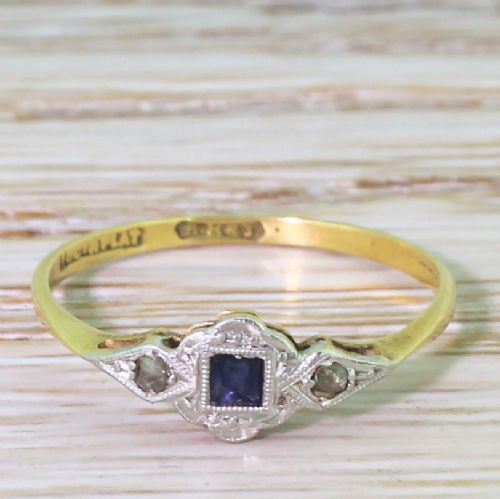 fig 1. Art Deco French Cut Sapphire & Rose Cut Diamond Ring, circa 1920