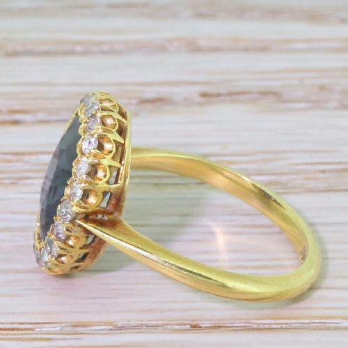 fig 2. Art Deco 3.70 Carat Natural Unheated Sapphire & Diamond Cluster Ring, circa 1945
